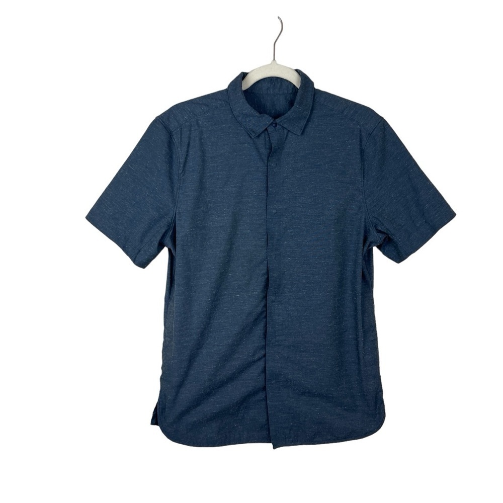 Lululemon Snap Front Short Sleeve Blue Shirt